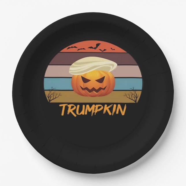 Plato De Papel Halloween Trumpkin nos vintage (Anverso)