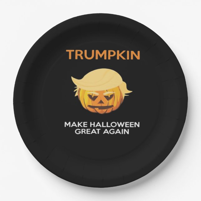 Plato De Papel Halloween Trumpkin V4 (Anverso)