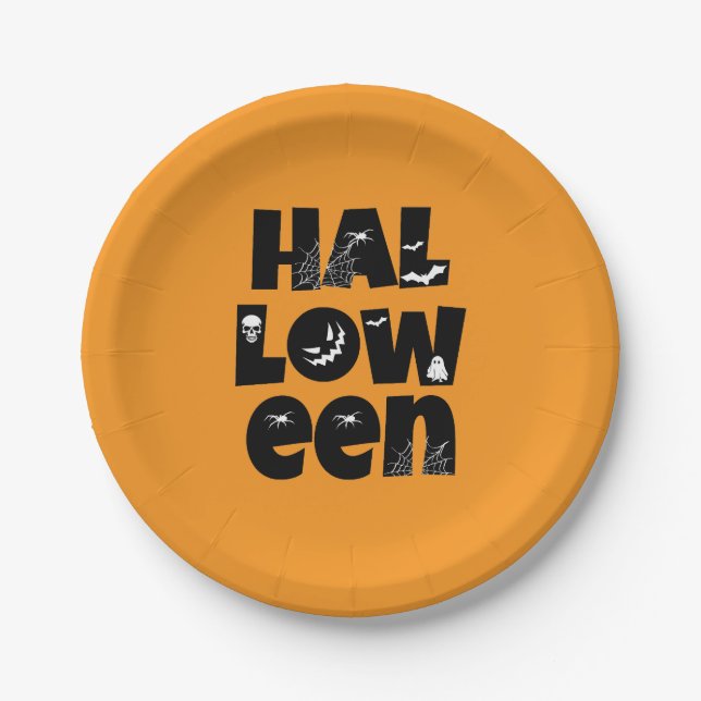 Plato De Papel Halloween Typography (Anverso)