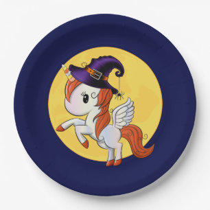 Plato De Papel Halloween Unicorn Pegasus Witch