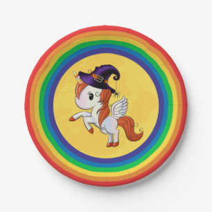 Plato De Papel Halloween Unicorn Pegasus Witch