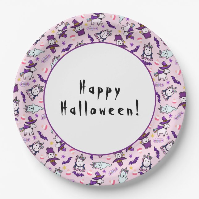 Plato De Papel Halloween Unicornios (Anverso)