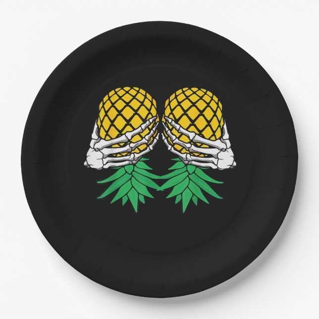Plato De Papel Halloween Upside Down Pineapple Swinger Skeleton H (Anverso)
