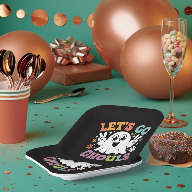 Plato De Papel Halloween Vamos Ghouls Ghost Retro Costume (Multi)