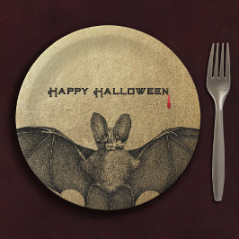 Plato De Papel Halloween Vampire Bat Gold