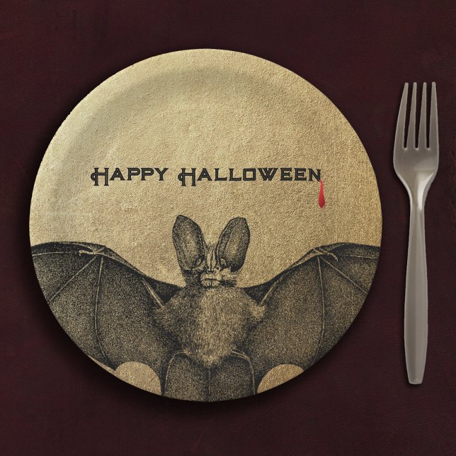 Plato De Papel Halloween Vampire Bat Gold (Subido por el creador)
