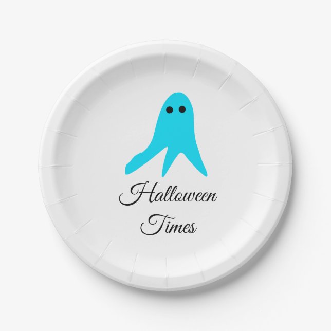 Plato De Papel Halloween veces el fantasma azul garabato dibujado (Anverso)
