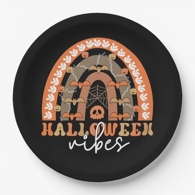 Plato De Papel Halloween Vibes Boho Rainbow Fall Spooki (Anverso)
