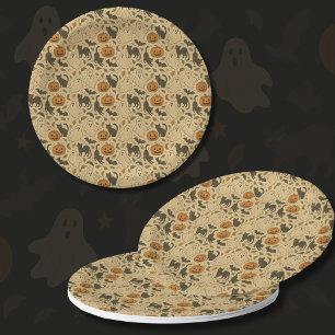 Plato De Papel Halloween Vintage Autumn Ghosts & Black Cats
