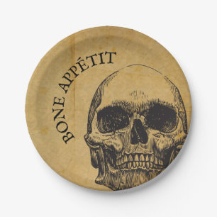 Plato De Papel Halloween Vintage Skull Appetito óseo gótico