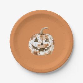 Plato De Papel Halloween Western Cowgirl Cowboy Orange Pumpkin