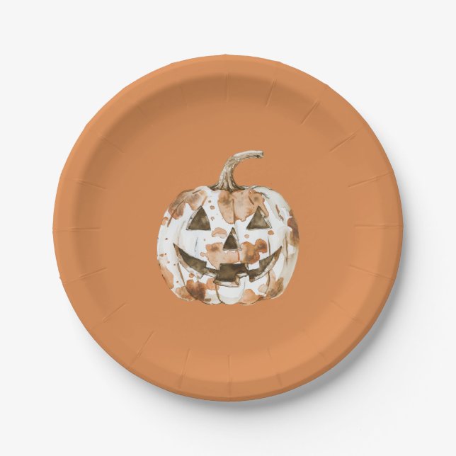 Plato De Papel Halloween Western Cowgirl Cowboy Orange Pumpkin (Anverso)