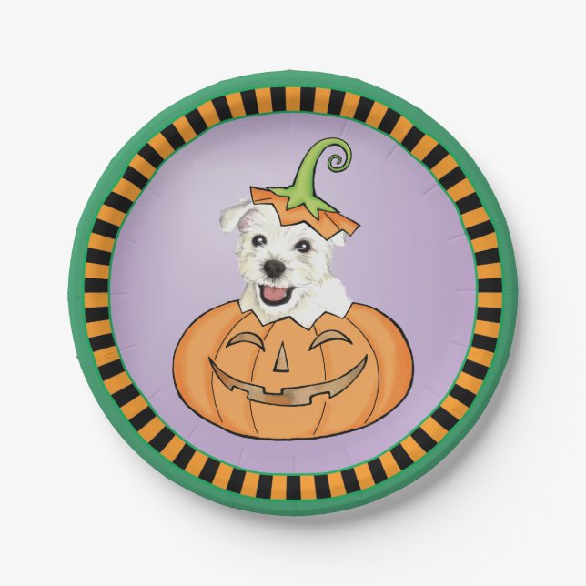 Plato De Papel Halloween Westie (Anverso)