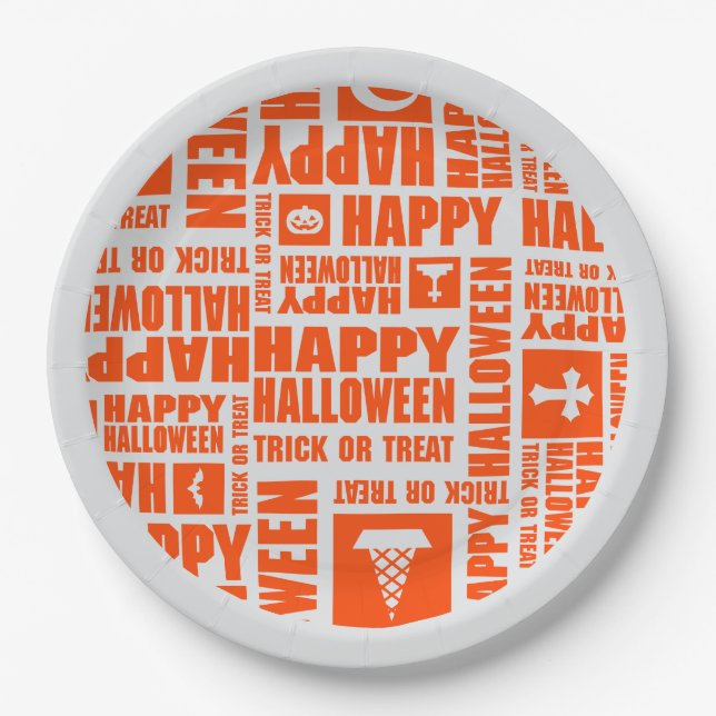 Plato De Papel Halloween Whimsical Guay Typography Naranja (Anverso)