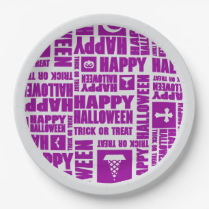 Plato De Papel Halloween Whimsical Guay Typography Purple
