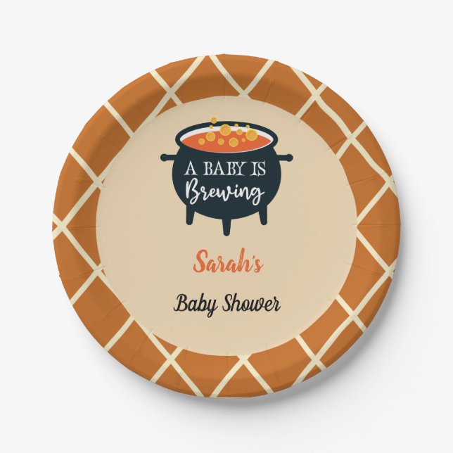 Plato De Papel Halloween Witch Baby Shower, nombre personalizado (Anverso)