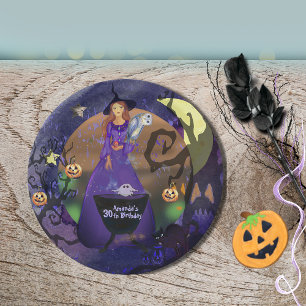 Plato De Papel Halloween Witch Purple Birday