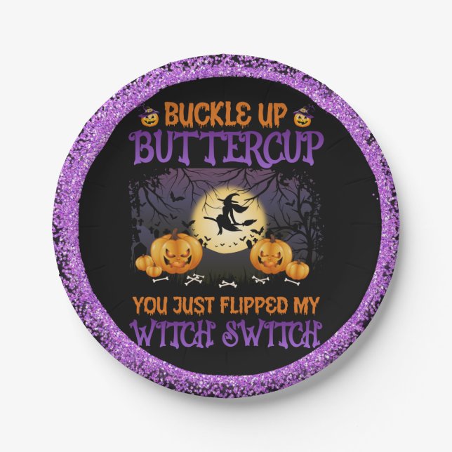 Plato De Papel Halloween Witch Switch Buckup Buttercup (Anverso)