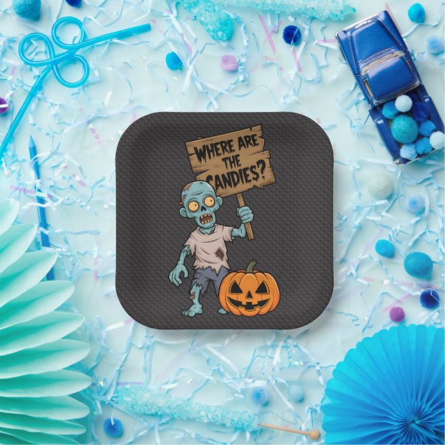 Plato De Papel Halloween Zombie Cartoon et drôle (Fiesta)