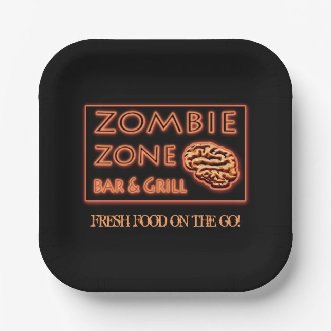 Plato De Papel Halloween Zona Zombie Comida fresca en marcha (Anverso)