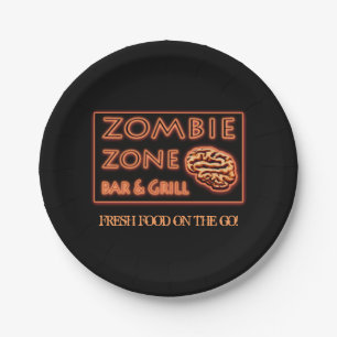 Plato De Papel Halloween Zona Zombie Comida fresca en marcha