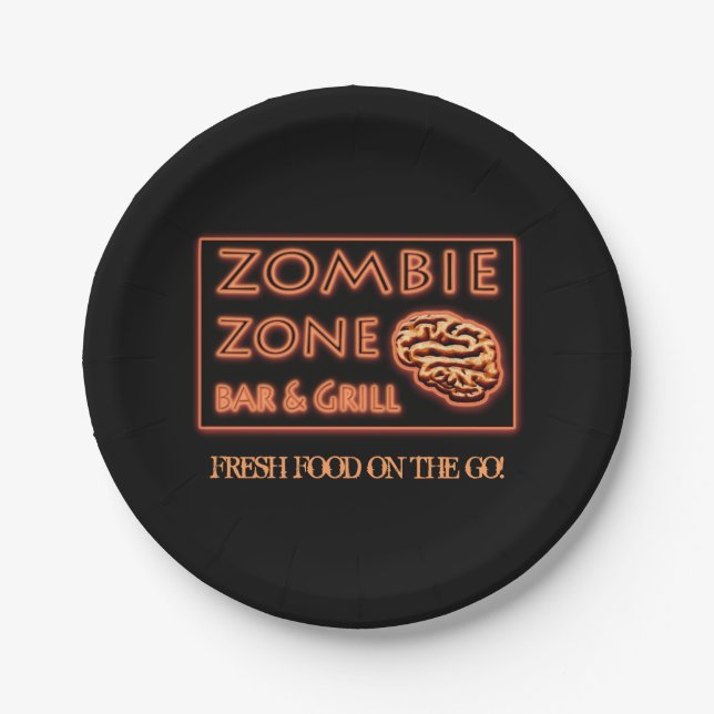Plato De Papel Halloween Zona Zombie Comida fresca en marcha (Anverso)