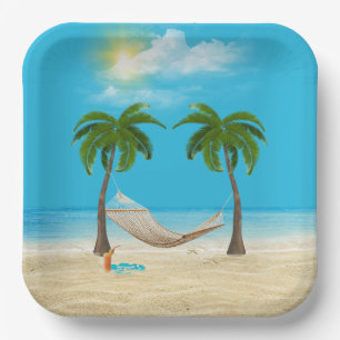 Plato De Papel Hamaca en la playa tropical