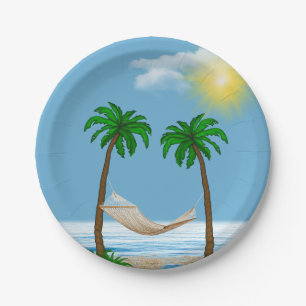 Plato De Papel Hamaca tropical y palmeras