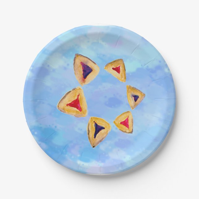 Plato De Papel Hamantaschen Star Purim Fiesta (Sin texto) (Anverso)