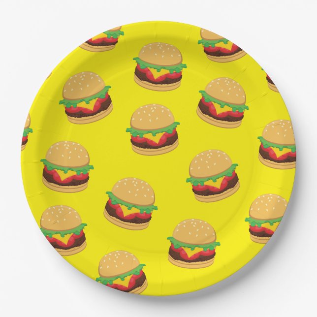 Plato De Papel Hamburger Birthday Burger Paper Placas (Anverso)
