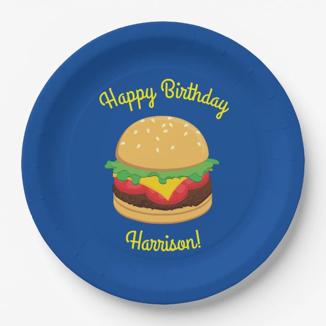 Plato De Papel Hamburger Birthday Party Burger (Anverso)