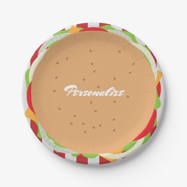 Plato De Papel Hamburger cheeseburger lindo café diner strier (Anverso)
