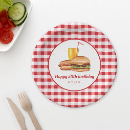 Plato De Papel Hamburger Hot Dog And Bebe Red Gingham Cumpleaños