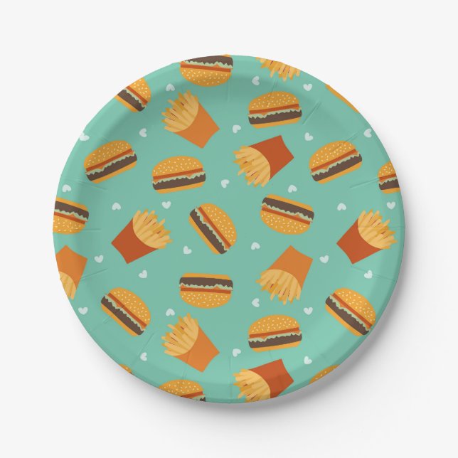 Plato De Papel Hamburguesa retro y frias (Anverso)