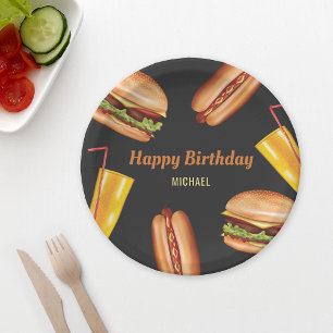 Plato De Papel Hamburguesa Y Perro Caliente Comida Rápida Feliz C