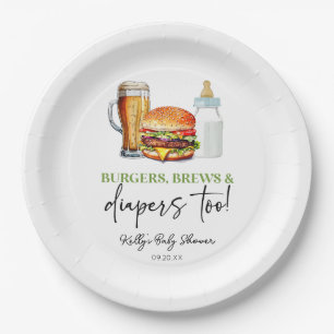 Plato De Papel Hamburguesas Cervezas y Pañales También! Shower de