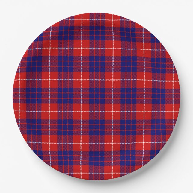 Plato De Papel Hamilton tartan azul violeta (Anverso)