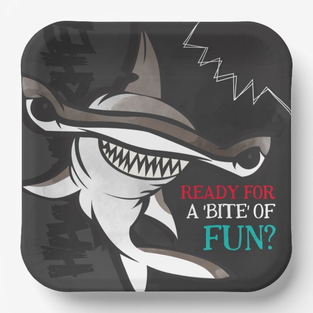 Plato De Papel Hammerhead Shark Birthday Party (Anverso)