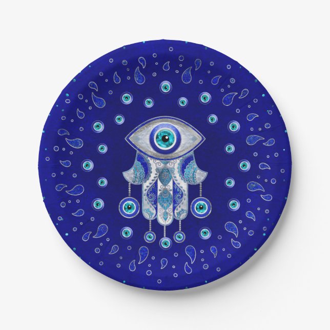 Plato De Papel Hamsa Hand-Evil Eye Amulet (Anverso)