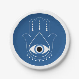 Plato De Papel Hamsa Hand Greek Evil Eye Blue