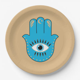 Plato De Papel Hamsa Hand Greek Evil Eye Blue