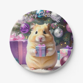 Plato De Papel Hamster con Navidades de regalo