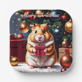 Plato De Papel Hamster con Navidades de regalo