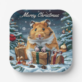 Plato De Papel Hamster con Navidades de regalos