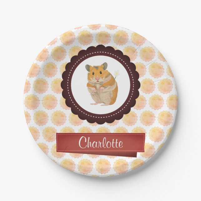 Plato De Papel Hamster de Chicas rojos y rosas (Anverso)
