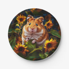 Plato De Papel Hamster entre girasoles