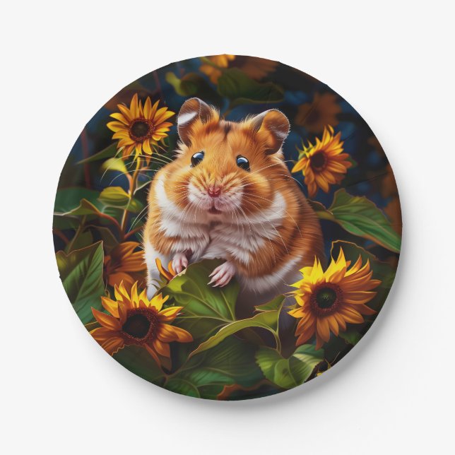 Plato De Papel Hamster entre girasoles (Anverso)