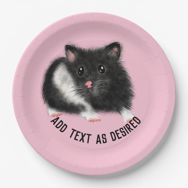 Plato De Papel HAMSTER SIRIO personalizado negro blanco (Anverso)