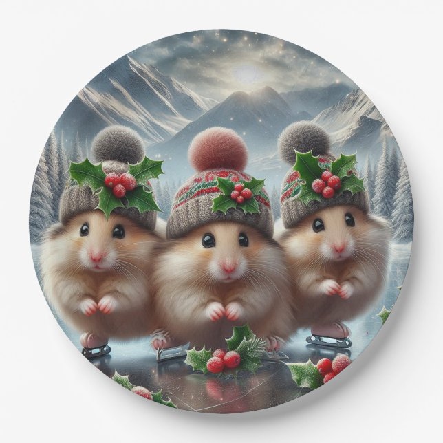 Plato De Papel Hamsters Feliz Navidad (Anverso)