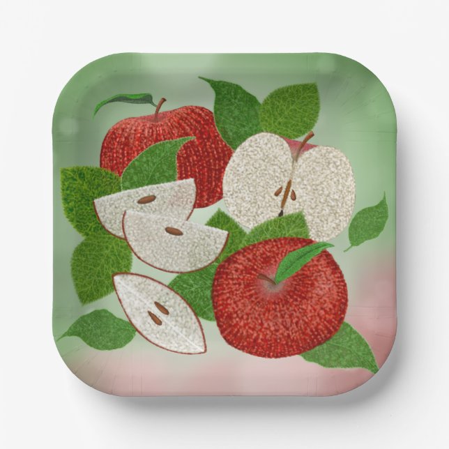 Plato De Papel Hand-Drawn Apple Plates – Rustic Modern (Anverso)